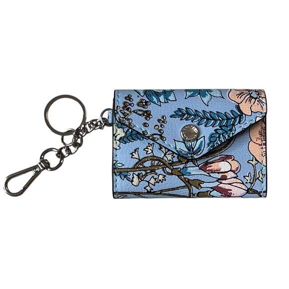 NWT Steve Madden Card Case Wallet  Pretty Floral On Blue Print Key Chain Snap - Picture 1 of 7